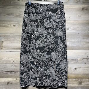 J Jill Wearever Midi Skirt Smooth Fit Black Gray Floral Size Small Stretchy